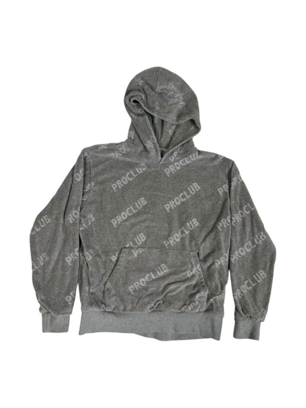 Pro Club Comfort Pull Over Terry Fleece Hoodie Size Medium Gray All Over Print